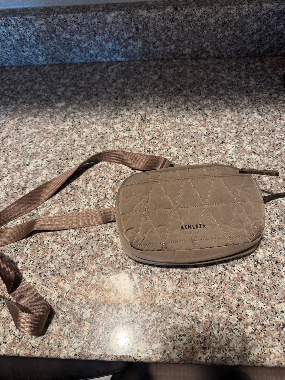 Athleta Small Quilted Crossbody in Taupe